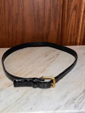 Vintage Calvin Klein Black Alligator Belt with Gold Buckle